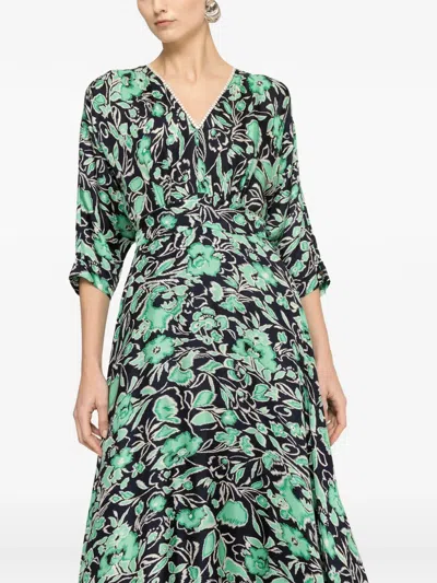 Nissa Floral-print V-neck Midi Dress In Green