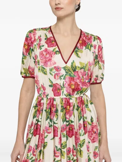 Nissa Floral-print V-neck Midi Dress In Multi