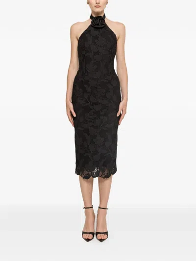 Nissa Flower-appliqué Midi Dress In Black