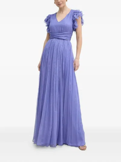 Nissa Frill-sleeve Pleated Dress In Blue