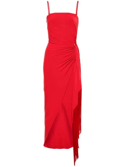 Nissa Fringe-detail Maxi Dress In Red