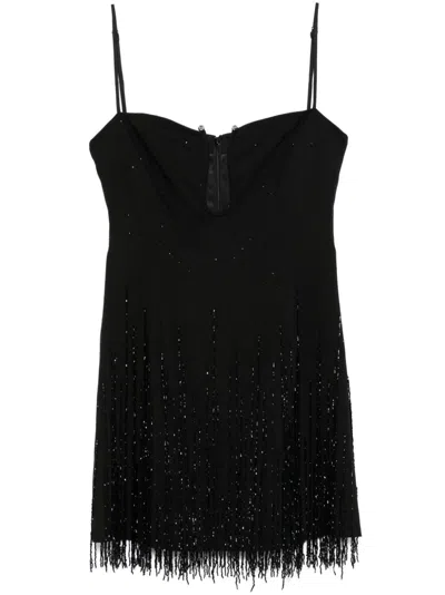 Nissa Fringe-detail Mini Dress In Black