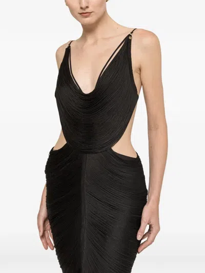 Nissa Fringed Backless Dress In Black