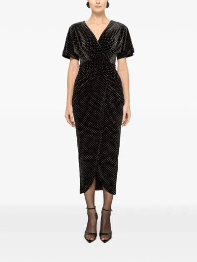 Nissa Glitter Velvet Midi Dress In Black