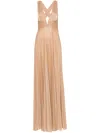 Nissa Glittery Plissé-effect Gown In Gold