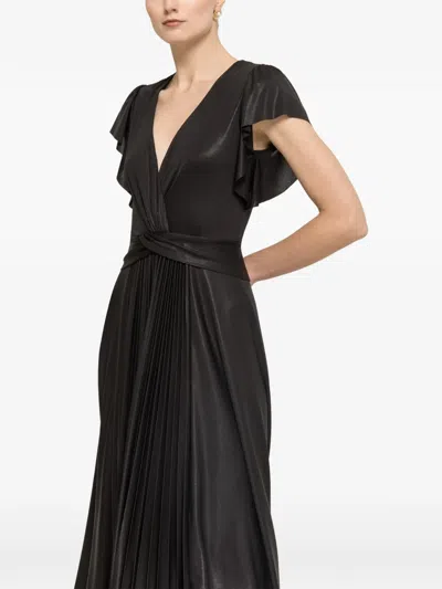 Nissa Glossy-effect Midi Dress In Black