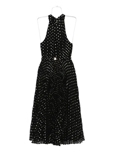 Nissa Halterneck Pleated Midi Dress In Black