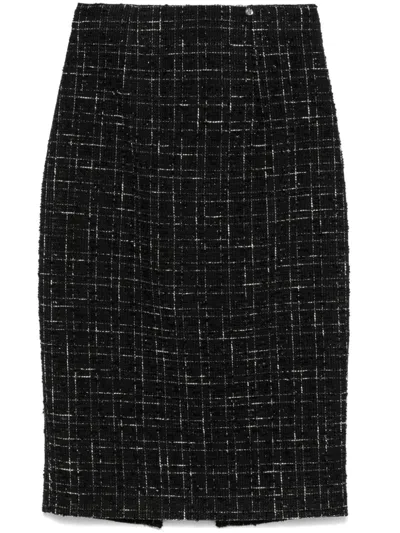Nissa High-waisted Bouclé Midi Skirt In Black