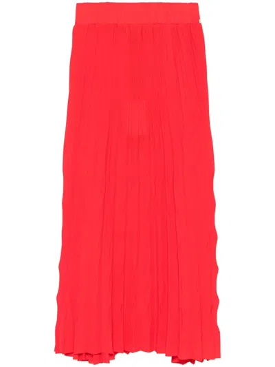 Nissa High-waisted Pleated Midi Skirt In Red
