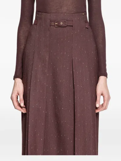 Nissa High-rise Wool-blend Midi Skirt In Brown