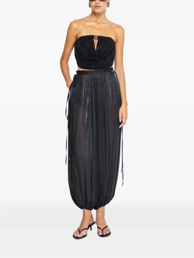 Nissa High-waisted Chiffon Pants In Black