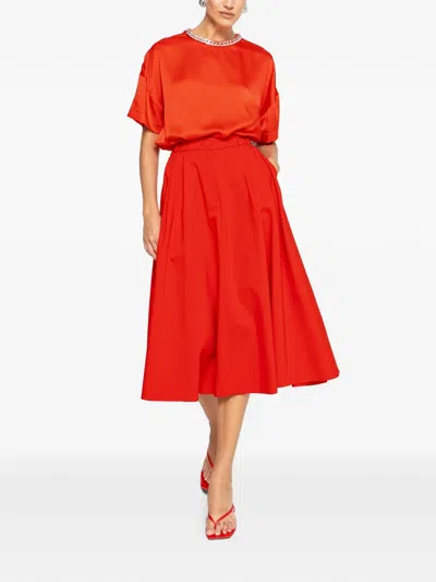Nissa High-waisted Cotton Midi Skirt In Red