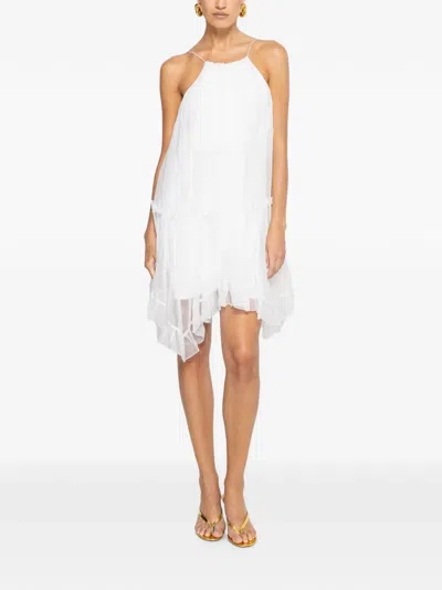 Nissa Lace Applique Silk Dress In White