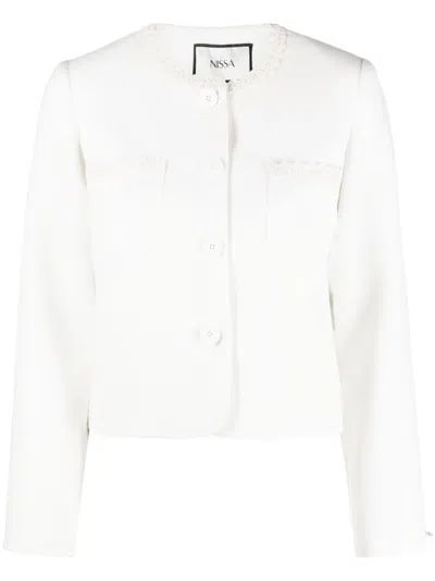 Nissa Lace-detail Tweed Jacket In Weiss
