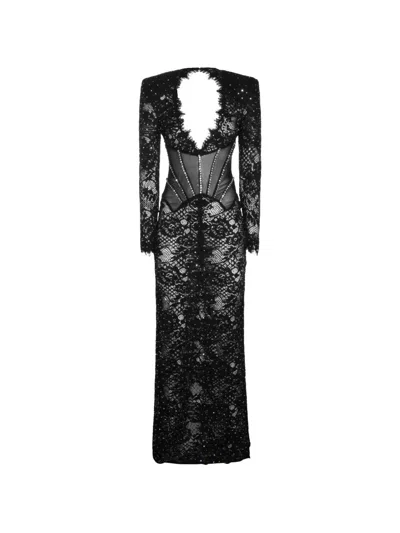 Nissa Lace Embellished Dress In Black