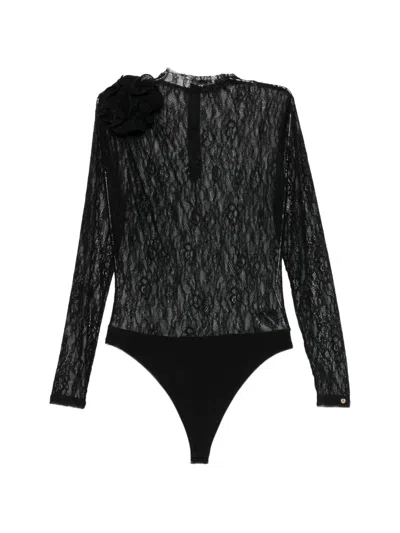 Nissa Lace Floral-appliqué Body In Black