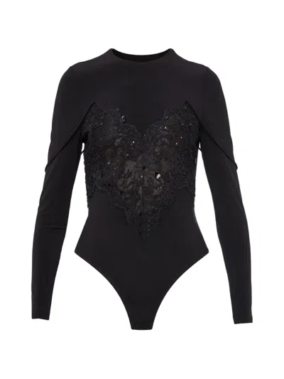 Nissa Lace Insert Bodysuit In Black