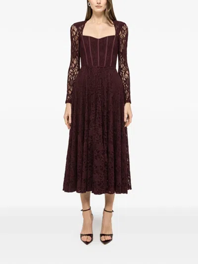 Nissa Lace Midi Dress In Burgundy