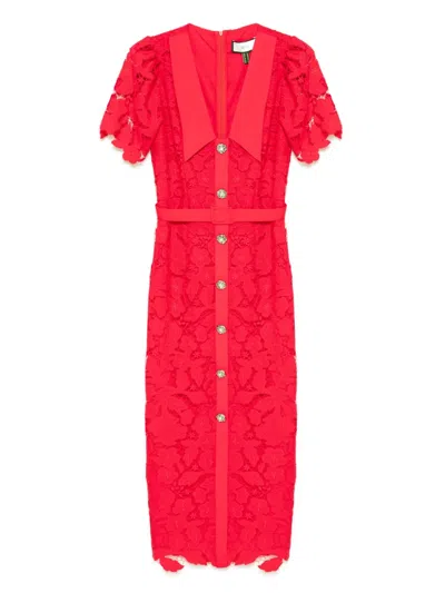 Nissa Lace Midi Dress In Red