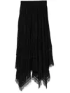 Nissa Lace-trim Pleated Midi Skirt In Black