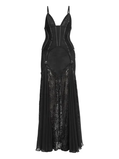 Nissa Lace-panel Corset Maxi Dress In Black