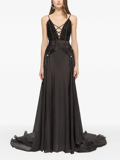 Nissa Lace-panel Maxi Dress In Black