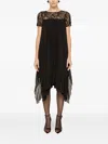 Nissa Lace-panel Pleated Midi Dress In Black