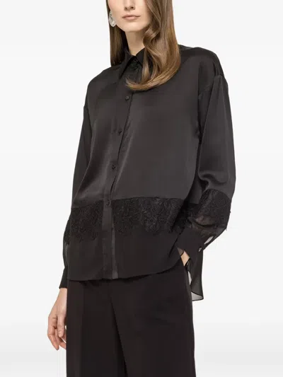 Nissa Lace-panelling Satin Shirt In Black