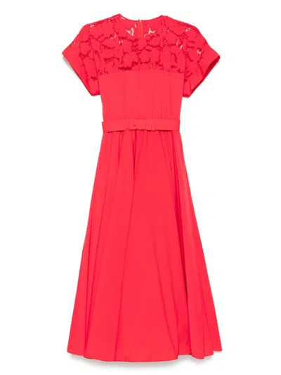 Nissa Lace-panels Midi Dress In Red
