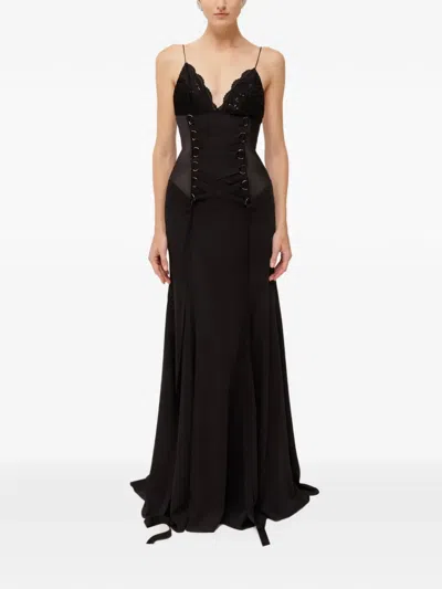 Nissa Lace Sequin Corset Maxi Dress In Black