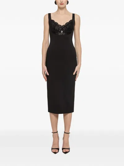 Nissa Lace Sequin Detail Midi Dress In Black