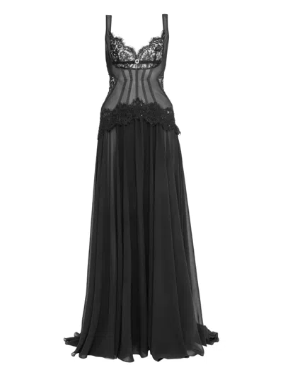 Nissa Lace-trim Corset Gown In Black