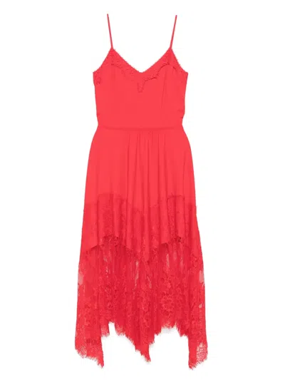 Nissa Lace-trim Midi Dress In Red