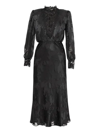 Nissa Lace-trim Midi Dress In Black