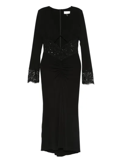 Nissa Lace-trim Sequin-embellished Dress In Black