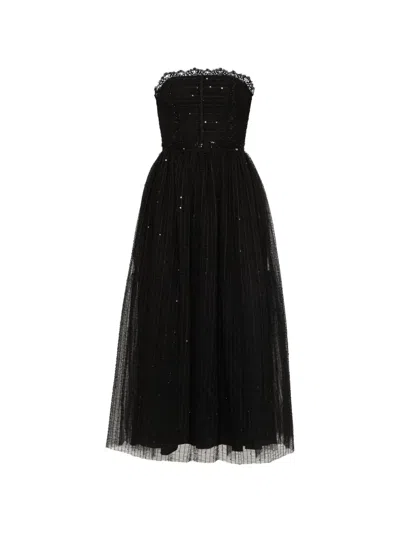 Nissa Lace-trim Tulle Dress In Black
