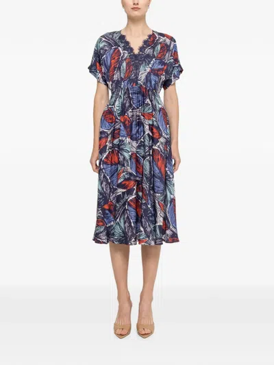 Nissa Lace-detail Viscose Midi Dress In Blue
