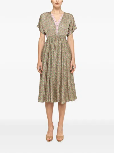 Nissa Lace-detail Viscose Midi Dress In Gray