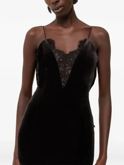 Nissa Lace-insert Velvet Maxi Dress In Black
