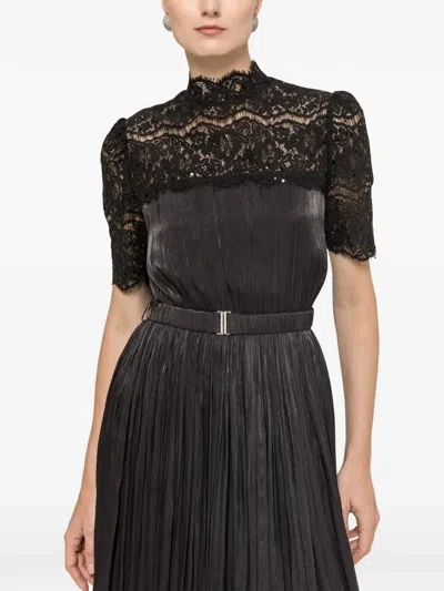 Nissa Lace-panel Chiffon Midi Dress In Black