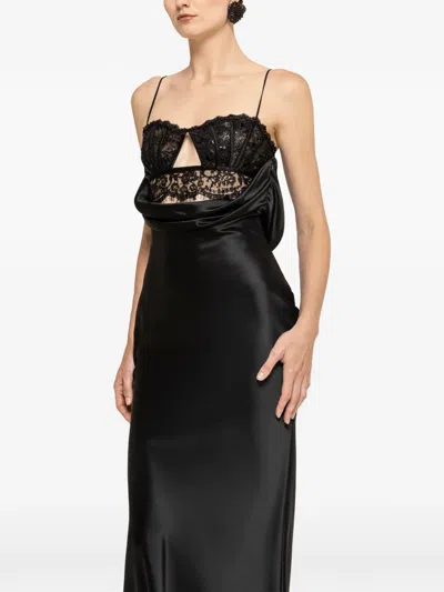 Nissa Lace-panel Satin Maxi Dress In Black