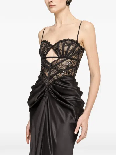 Nissa Lace-panel Sequin-embellished Maxi Dress In Black