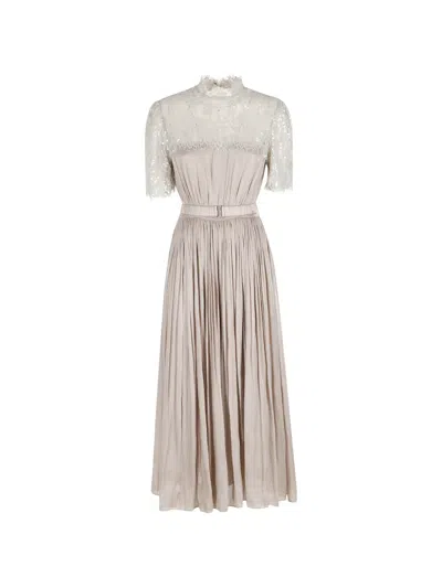 Nissa Lace-panelled Sequin-embellished Midi Dress In Neutral