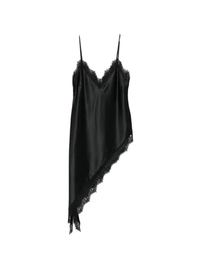 Nissa Lace-trim Asymmetric Top In Black
