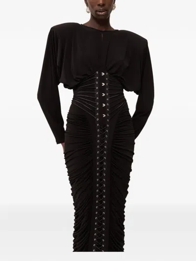 Nissa Lace-up Ruched Dress In Brown