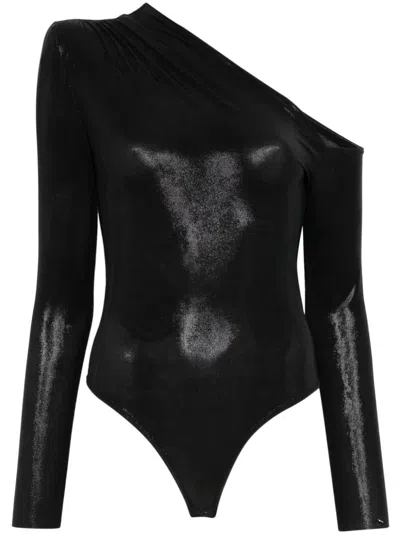 Nissa Lamé-effect Bodysuit In 黑色