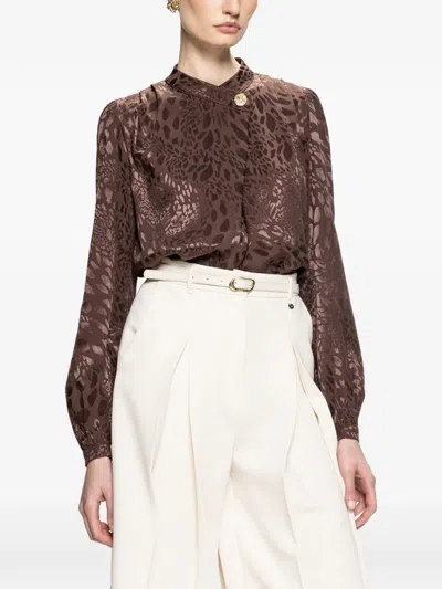 Nissa Leopard-print High-neck Top In Brown