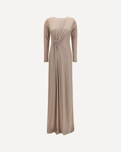 Nissa Long Chiffon Dress With Crystal Detail In Gray