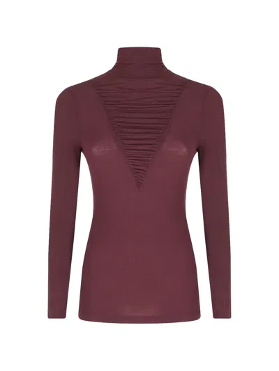 Nissa Lyocell Wool-blend Turtleneck Top In Burgundy