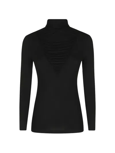 Nissa Lyocell-wool-blend Turtleneck Top In Black